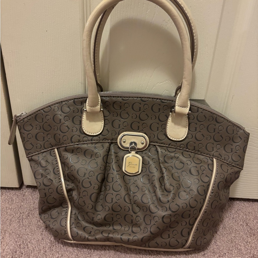 Brown Guess Patterned Handbag - image 1